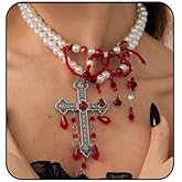 Gothic Blood Pearl Cross Necklace for Women Dripping Blooding Choker Layered Pearls Necklaces Punk Bloody Tassel Clavicle Necklace Halloween Vampire Accessory Jewelry
