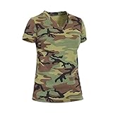 Rothco Womens Long Length V-Neck Camouflage T-Shirt, Woodland Camo