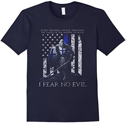 Men's Thin blue line The Crusader I Fear No Evil Shirt Medium Navy