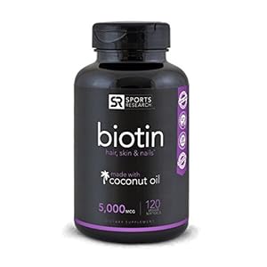 Biotin (High Potency) 5000mcg Per Veggie Softgel; Enhanced with Coconut Oil for better absorption; Supports Hair Growth, Glowing Skin and Strong Nails; 120 Mini-Veggie Softgels; Made In USA.