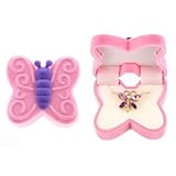 BUTTERFLY Necklace Charm Pendant w/ Crystal Wings in Butterfly Velour Gift Box - PINK
