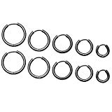 JOVIVI 10pc 8-16mm 18G Unisex Stainless Steel Huggie Hinged Hoop Earrings Piercing Jewelry, Silver Black Gold Color