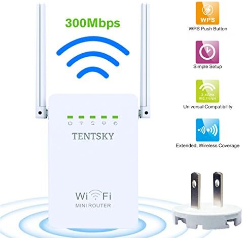300Mbps Wifi Range Extender, TENTSKY 2.4G Wireless WiFi Repeater Signal Amplifier Booster Supports Repeater/ Access Point/ Router Mode with Network Interface