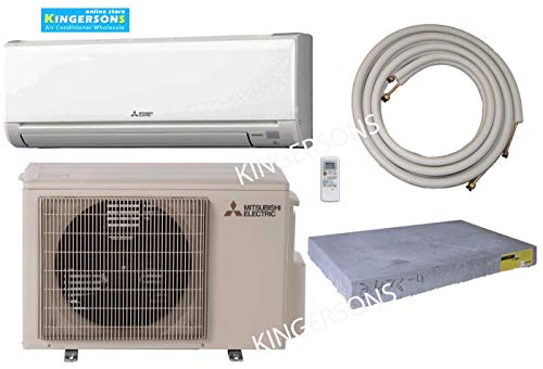 Mitsubishi 9,000 BTU SEER 18 Wall Mount Ductless Mini-Split Inverter Cool & Heat Pump System 3/4 Ton Energy Efficient with Lines & Pads