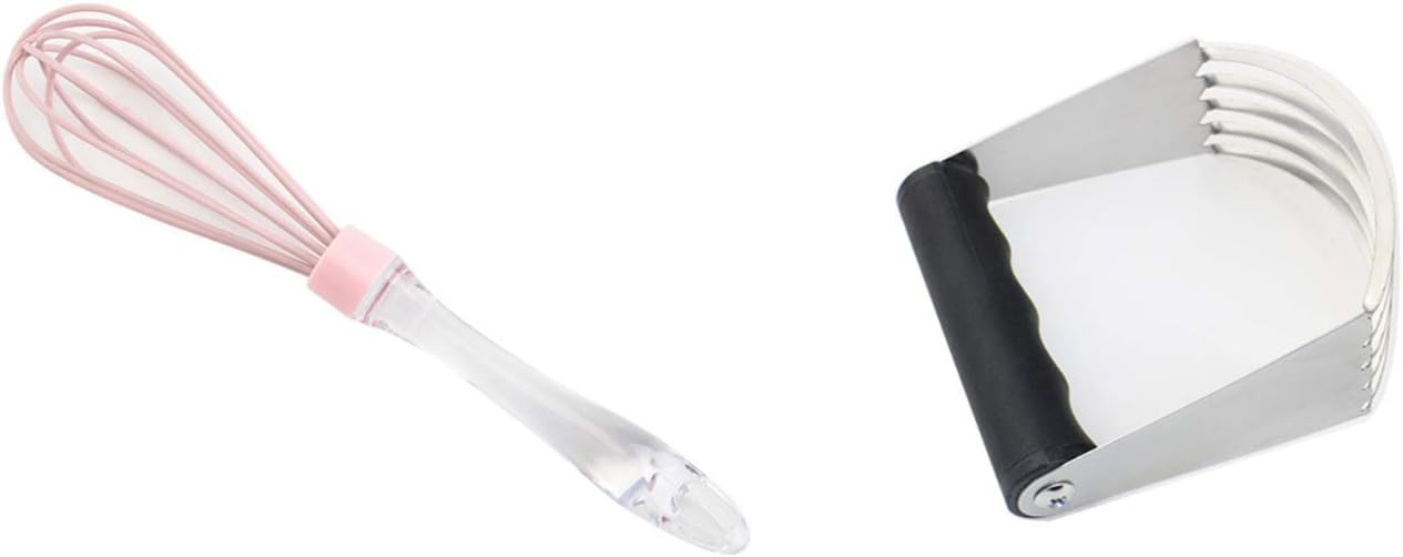 UgyDuky 10Inch Silicone Egg Whisk Kitchen Hand Egg Wire Whisk Mixer Egg Beater Kitchen Blending Supplies Accompany With Stainless Steel Bladed Pastry Cutter Dough Blender Pastry Blender (Random Color)