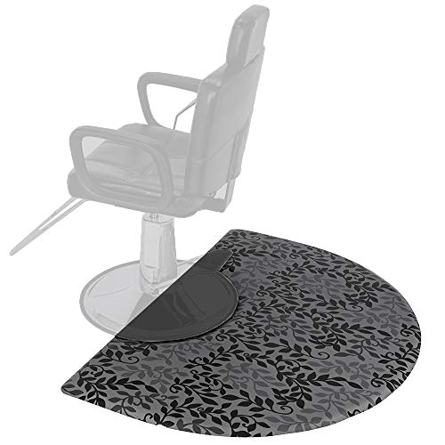 Mefeir 3' x 5' Semi Circle Salon Mat Anti Fatigue for Hair Stylist, 5/8'' Thick Standing Floor Matt Under Styling Chair, Anti-Slip Warterproof Beauty Barber Supplies,Leaf Lines Color