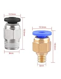 SIQUK 5 piezas Teflon Tubo Azul PTFE (1 metro) con 10 piezas PC4-M6 Accesorios y 10 piezas PC4-M10 macho recto Pneumatic PEFE Tubo Push Conector para impresora 3D 0.069 in Filamento