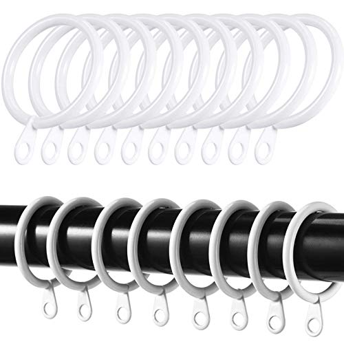 iPEAK 36 Pack Curtain Hooks Metal White Curtain Rings Hanging Hooks For Curtain Rods Pole, 30mm Internal Diameter (White, 36 Rings)