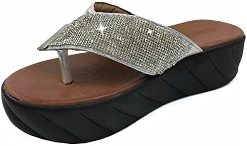 Runs 1 Size Small, Order Size up. Rhinestone Platform Thong Sandal Flip-Flop Straps, Silver, 6