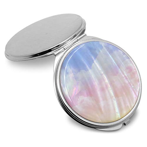 Makeup-Compact-Purse-Mirror-Mother-of-Pearl-Metal-Round-Double-Sided-Folding-Magnify-Clouds-Color-Gradation