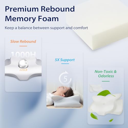 HOMCA Cervical Memory Foam Pillow, Ergonomic Pillow with Support for Neck and Shoulder, Pillows for Side and Back Sleeping, Grey