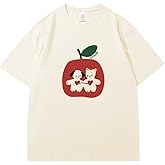 JOLILUNA Whimsy Twee Clothes for Women Oversize Graphic Apple Tee Y2k Fashion Whimsical Clothes Streetwear