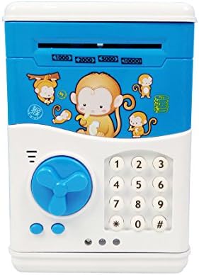 JUMERY Money Bank, Cartoon Money Bank, Electronic Cartoon Piggy Bank Password Cash Coin Can Toy Gifts Birthday Gifts for Kids Children (Blue - Monkey)