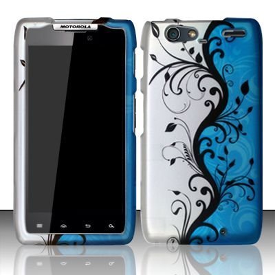 Motorola Droid Razr Maxx XT912M Accessory - Blue/Silver Vines Design Protective Hard Case Cover for Verizon