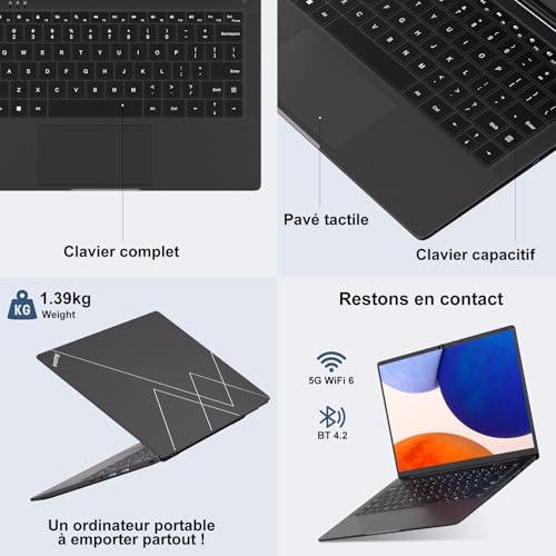 Celeron N5095 Laptop 14 Inch (up to 2.9GHz) Win11 8GB 256GB SSD Extension 1TB 5G WiFi FHD HDMl Laptop with Wireless Mouse Qwerty Keyboard with AZERTY Membrane Keyboard - Black-11