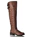 Qupid Relax-01XXX Vegan Leatherette Double Buckle Two Tone Stacked Heel Knee High Boot COGNAC TAN PU (8)
