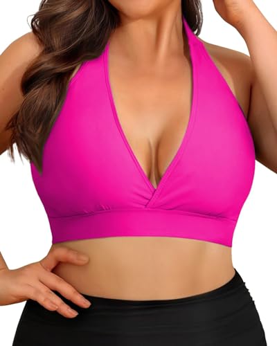 Women’s Sporty Two-Piece Swimsuits – Halter Push Up Top & High Waist Bottoms, Black & Red, Size 10-12 - View #4