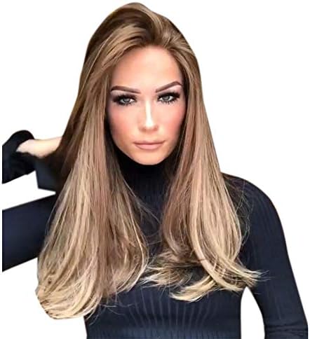 Women's Girl's Wig Human Hair, Iuhan Women Ladies Natural Mix Colors Gradient Long Curly Hair Synthetic Wig Full Wig Costume Party Club Bar Wig (Brown 1)