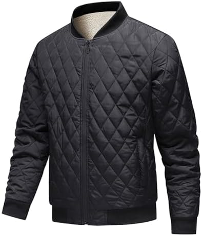 JEsilunmaMY Men's Stand Collar Diamond Quilted Jacket Fleece Lined