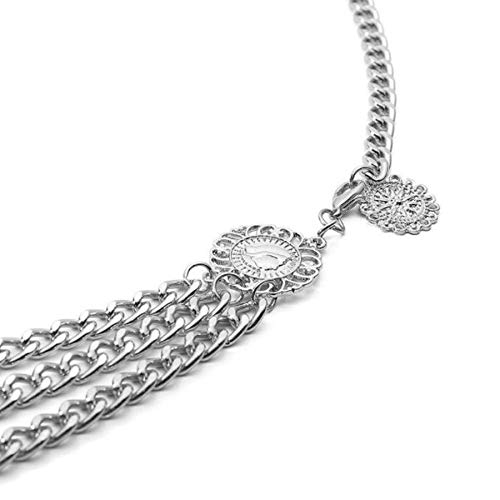 Chargances Women Waist Chain Silver Body Chain Disc Pendant Belly Chain for Women Adjustable Body Harness for Dresses Jeans Chain Jewelry for Women (silver)