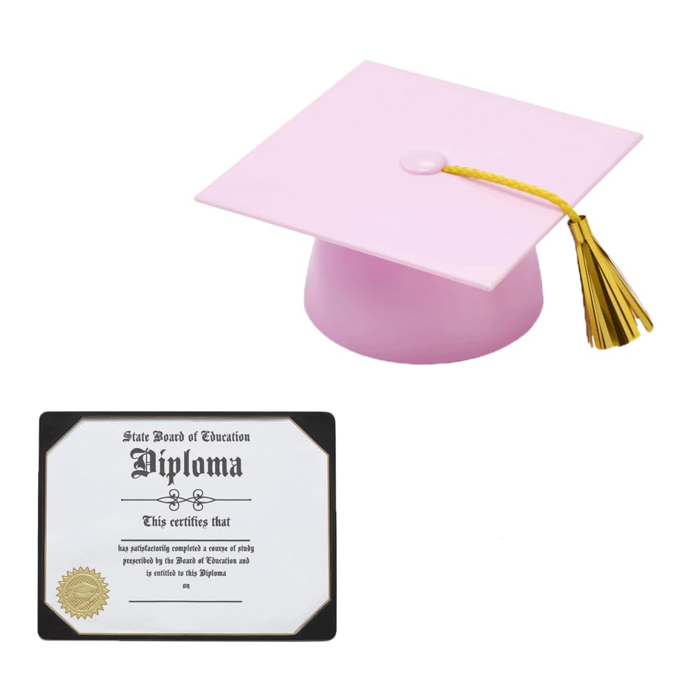 Photo 1 of Plastic Graduation Cap and Diploma Layon Cake Topper (Pink)