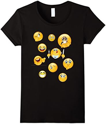 Womens Funny Emoji Faces Shirt for Girls, Boys, Teens, Men &amp; Women Large Black