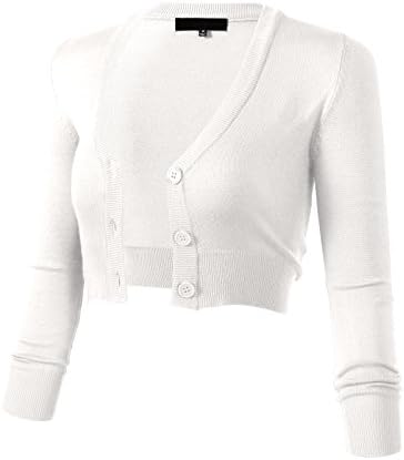 Women's Solid Button Down 3/4 Sleeve Cropped Bolero Cardigans (S-4XL)