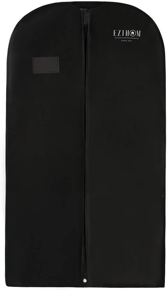 Ezihom 54" Garment Bags for Storage, Breathable Suit Bags for Travel, Thick Black Non-Woven Material, Dresses Storage Bags, Dust Proof, Name Card Pocket, Single Pack
