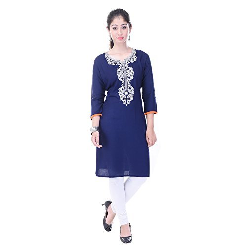 Bollywood Indian Designer Latest Designer Jaipuri 100% Cotton Kurti Kurta Party Wear Designer kurties for women (Medium, Blue)