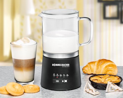 ROMMELSBACHER MS 625 Electric Milk Frother, 500 ml for Mixing, Glass Jug, 250 ml for Foaming, 5 Programmes, Hot & Cold Foam or Stir