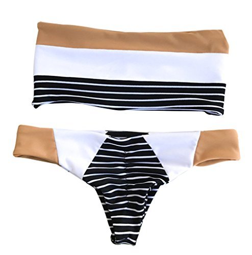 EGELEXY Women Summer Off Shoulder Bikini Striped Beach Wear Swimwear Swimsuit Size US 4-6(Tag M) (Stripe)