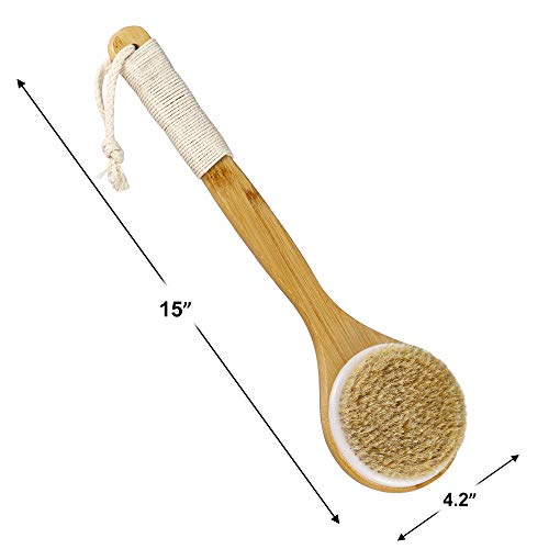 Bath Body Brush for Dry or Wet Brushing, Natural Bristle Shower Brush for Exfoliating Skin, Stimulating Blood Circulation, Massaging the Skin and Improving Skin Health, Set of 2