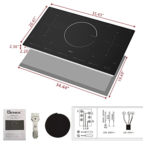 GIONIEN Induction Cooktop 36 inch with Flexi Bridge Elements Builtin 5