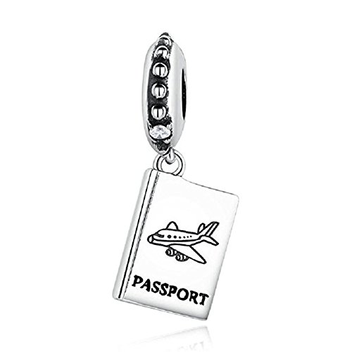 Passport Aircraft Travel Charms 925 Sterling Silver Airplane Beads for Bracelet (B)