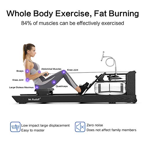 image for Mr Rudolf Black Oak Water Rowing Machine with Monitor W/Bonus Rowing