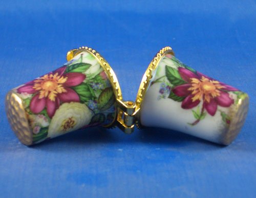 Porcelain China Thimble Needle Case -- Autumn Flowers