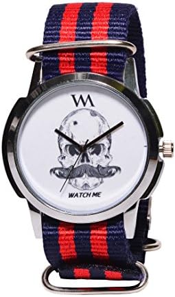 Watch Me Analogue White Dial Skeleton Moustache Biker Funky NATO Nylon Strap Quartz Boy's and Men's Watches WMAL-300-CC-BU-R