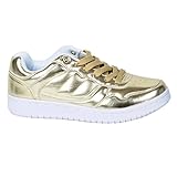 HerStyle Women's Manmade Comly Flat Fashion Sneaker with Brilliant Metallic Shine