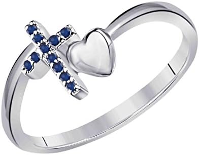 14K Gold Plated(White,Yellow,Rose,Black)Alloy Created Blue Sapphire LOVE Cross Ring Engagement &amp; Wedding Fashion Ring For Women's Free Size 4 to 11