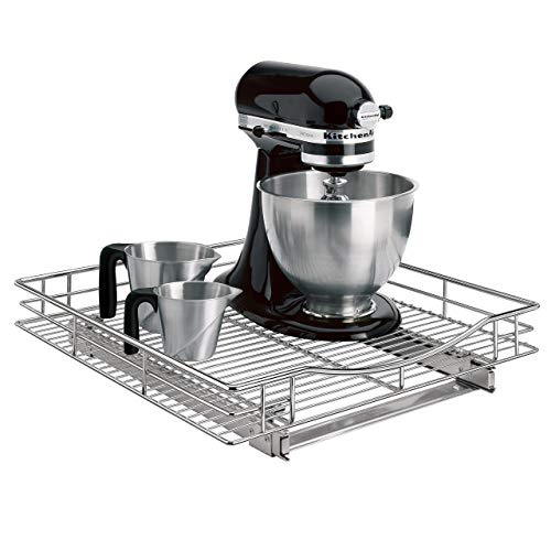 Lynk Professional Organizer and Pull Out Under Cabinet Sliding Shelf, 20in W x 21in D x 4in H, Chrome (Renewed)