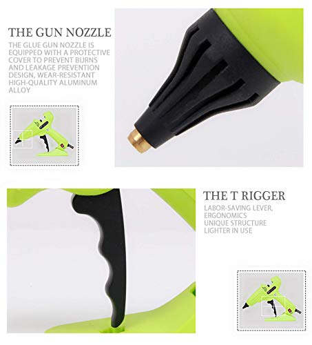 Hot Glue Gun Full Size 60W Heavy Duty Craft Glue Gun with Nozzle & 10Pcs 11 mm Glue Sticks and Hot Melt Glue Gun with Switch for DIY, Arts & Crafts, Home and Office Quick Repairs (green)