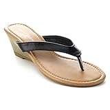 FASHION FOCUS KAVA-22 Women Casual Slip On Thong Toe Stacked Mid Wedge Sandals