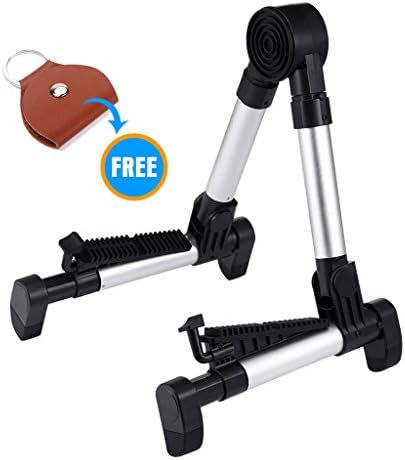 Guitar Stand,SIDECAR Portable A-Frame Guitar Stand Foldable Lightweight Universal String Instrument Stand Travel Guitar Stand for Home Studio&amp;On Stage- Free Bonus Pick Holder (Silver)