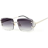 Rimless Gem Cut Unisex Square Trendy Retro 90's Hip Hop Hand Carved Purple Gray Gradient Tint Lens Silver Wire Frame Sun Glasses Frameless Rectangle Summer Shades Sunglasses For Men And Women