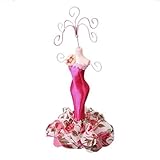 Beautiful Bead Mini Gown European Model Earring Necklace Jewelry Stand Display Holder Rose Red