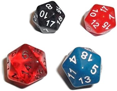 Set of 4 d20 Initiative Advantage Dice for Role-Playing Games. 20 sided RPG Die
