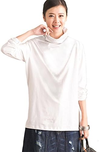 enjoysweety Women's TurtleNeck Tunics Tops Casual Long Sleeve Loose T-Shirt Dress (White)