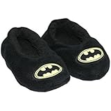 DC Comics Toddler Boy Super Hero Glow In The Dark Slipper Sock (Batman Black, 2T-3T)