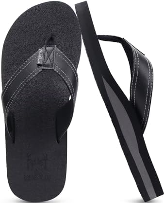 〽️Men\'s Flip Flop Sandal Black Khaki Leather Slip On Arch Support Comfort Shoes Amazon.com | COFACE Mens Arch Support Flip Flops Memory Foam  main image 3