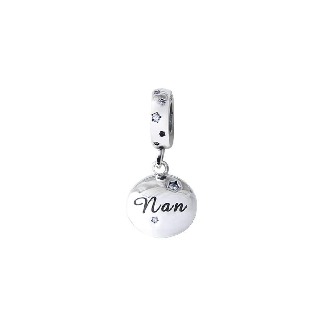 FeatherWish Family And Friends Memento 925 Sterling Silver Engraved Pendant Dangle Disc Charms With Cubic Zirconia Compatible With Pandora Bracelet European 3mm Charm Bracelets And Necklace (Nan)